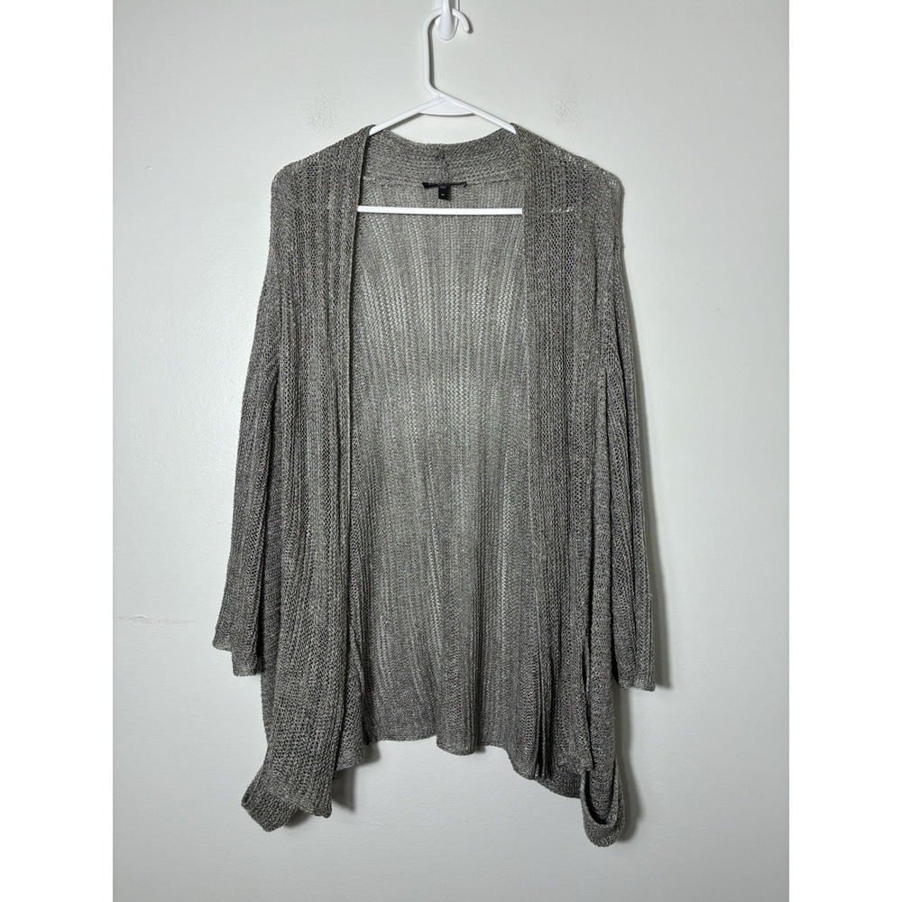 Eileen Fisher Open Knit Cardigan Silk/linen Blend XL Grey Minimalist Old Money